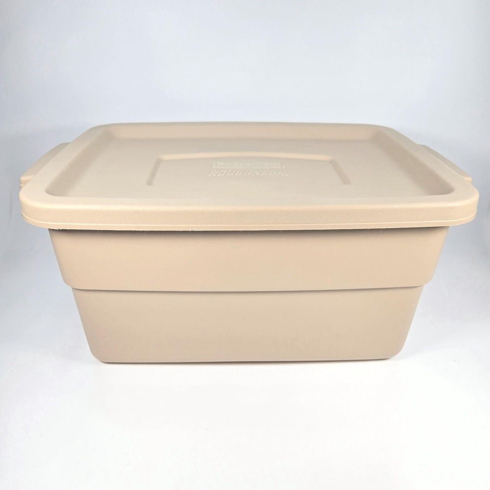 Rubbermaid Roughneck 3 Gallon Storage Tote Bin Tan‎ Beige Vintage